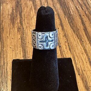 Vintage Sterling Silver 925 Wide Band Ring Size 6 Cross Design 7.55g Taxco 3 Mex